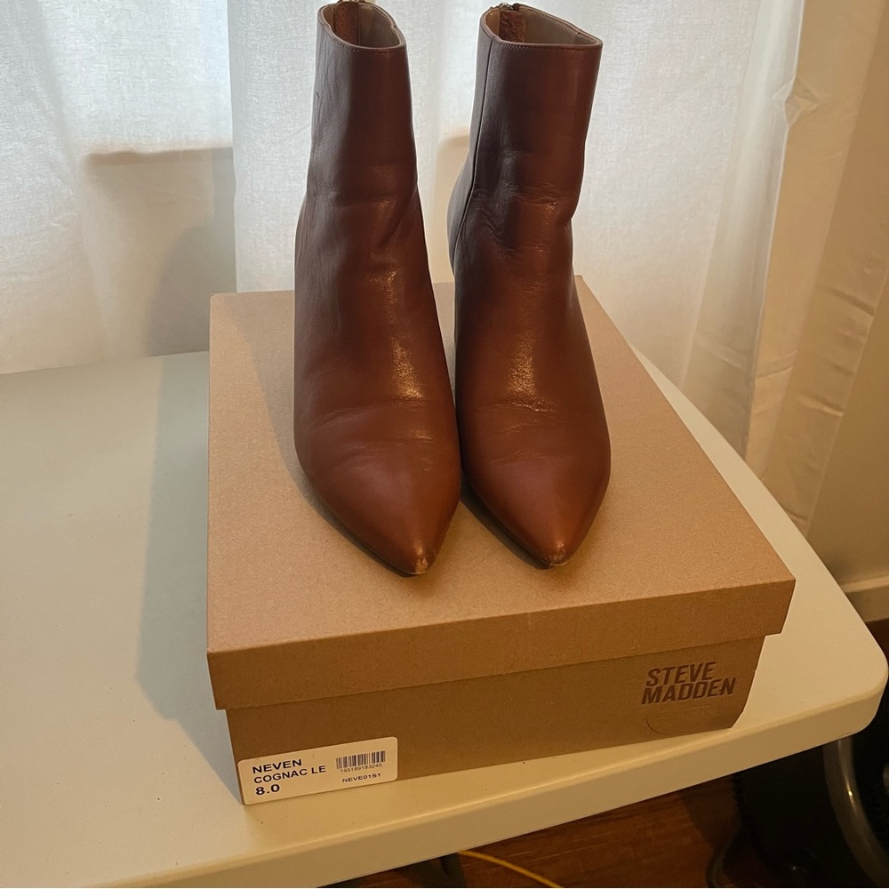 Steve Madden Neven Heeled Booties Cognac Leather Size 8